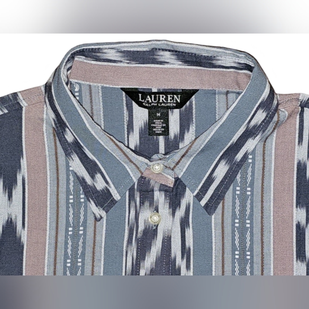 Lauren Ralph Lauren Ikat Stripe Button Down Shirt Southwestern Boho Cotton Sz M - Picture 16 of 16